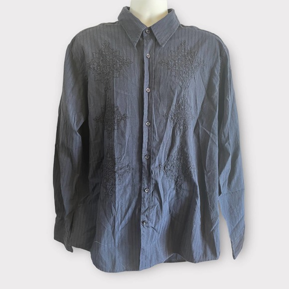 Men's Cultura Pinstripe Black Button Down Shirt with embroidery - Picture 1 of 4
